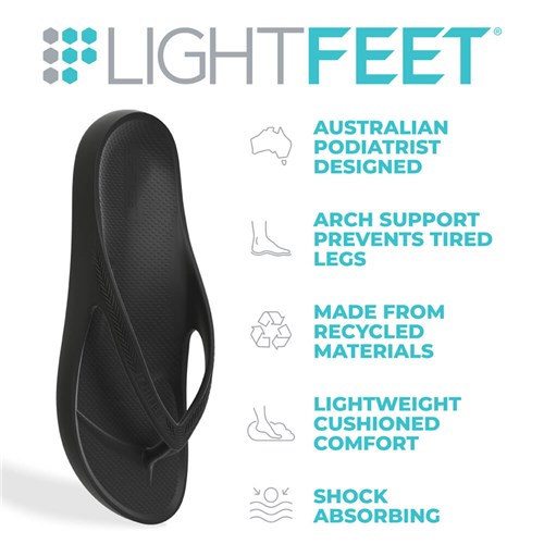 Lightfeet Arch Support Thongs - Black, Australian Design